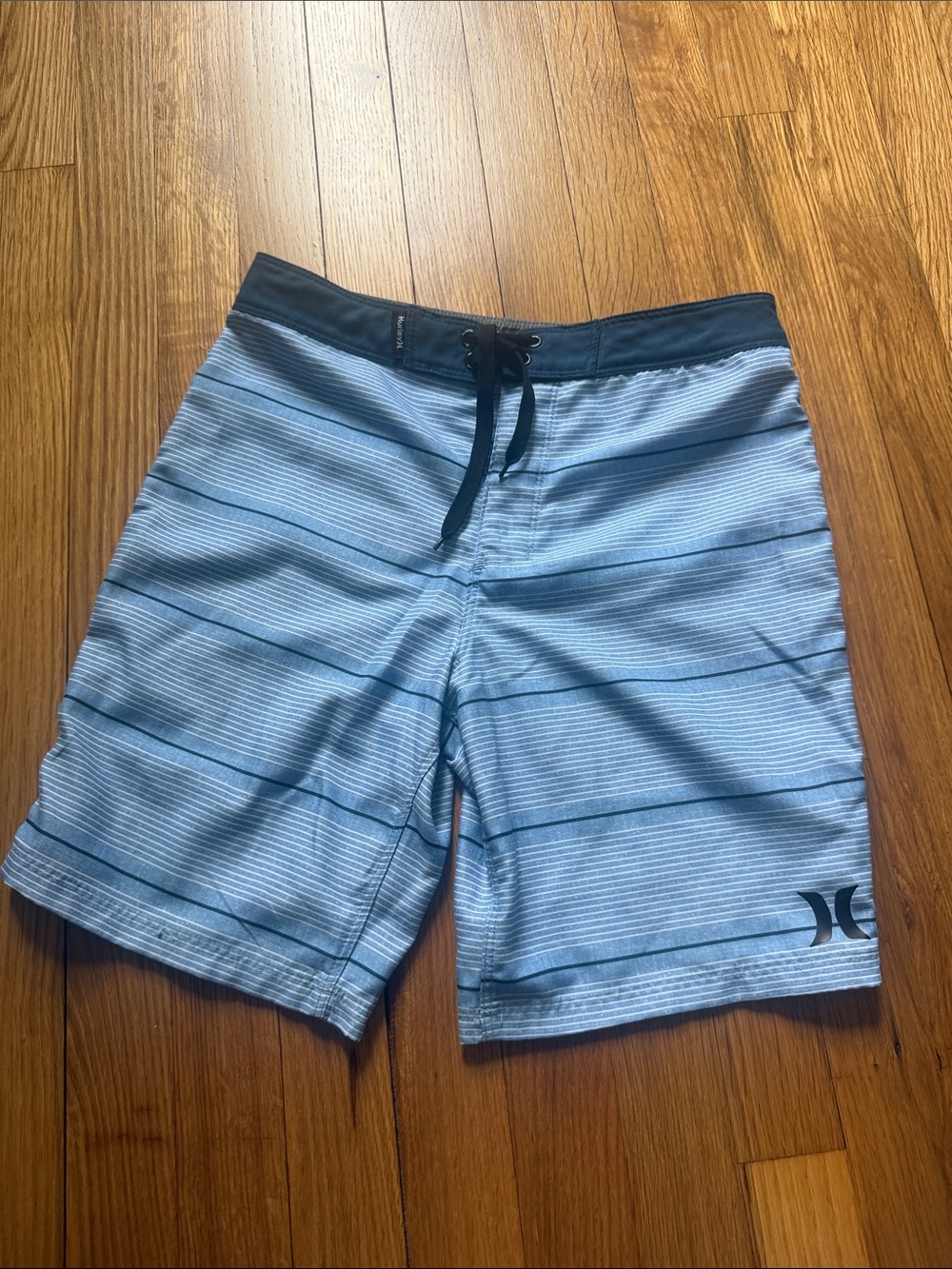 Hurley Light Blue Striped Boardshorts with Black Waistband